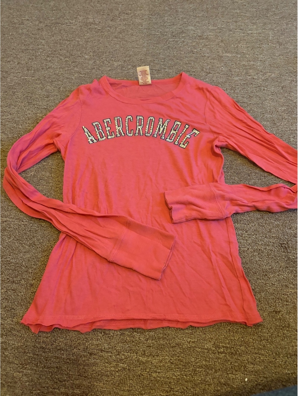 Abercrombie Vintage Long Sleeve Pink T-Shirt with Rhinestone Logo